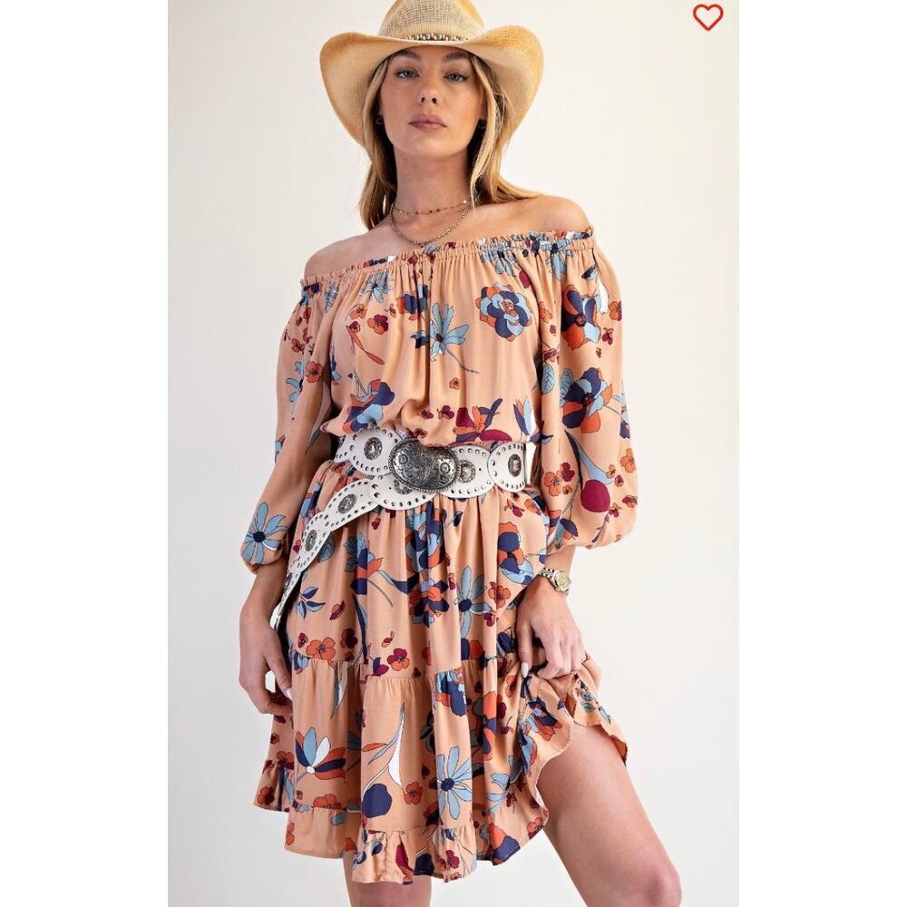 EASEL - Off Shoulder Floral Challis Dress - Small - Picture 1 of 4